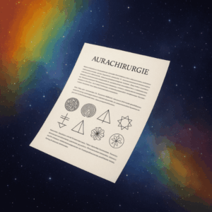 Schwebendes Skript vor dunklem Regenbogenhintergrund