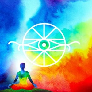 Energetisches Heilzeichen vor Regenbogenhintergrund