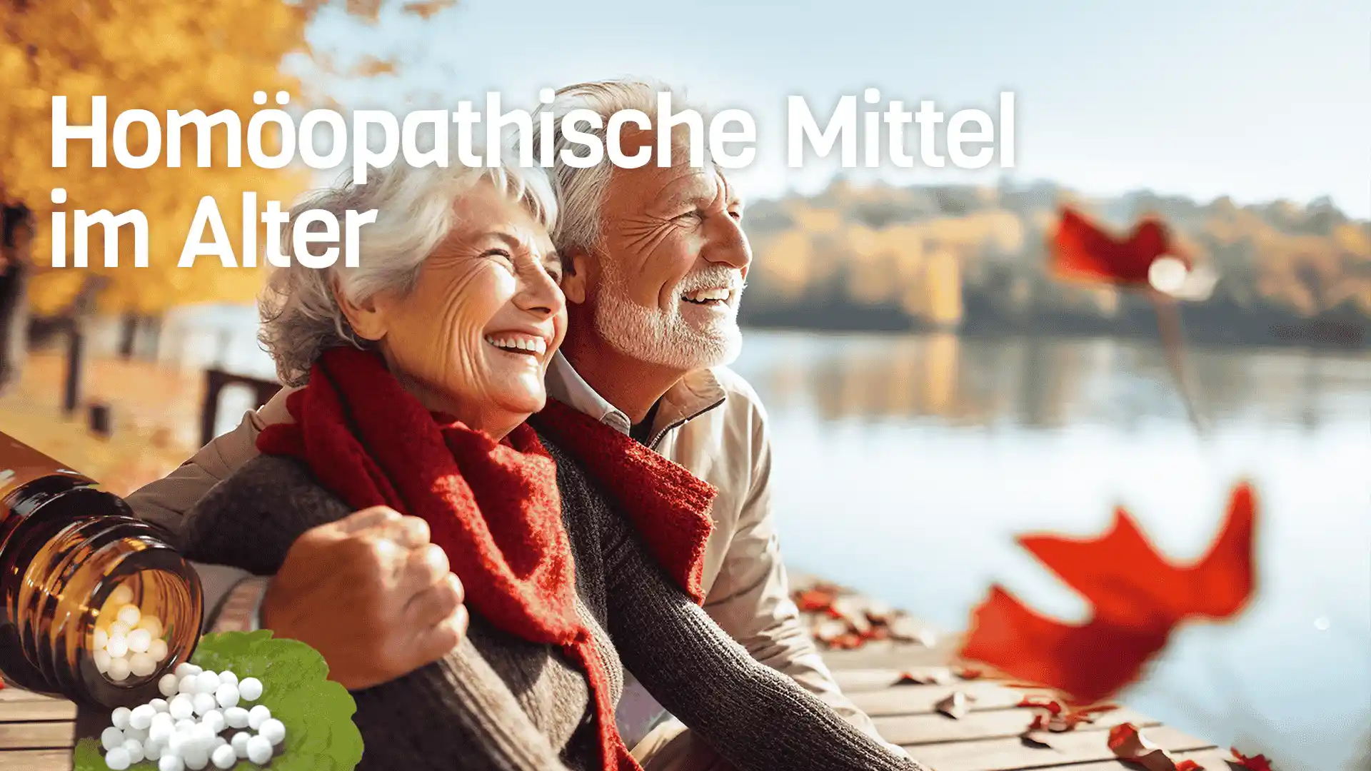 Mann und Frau am See glücklich mit Text