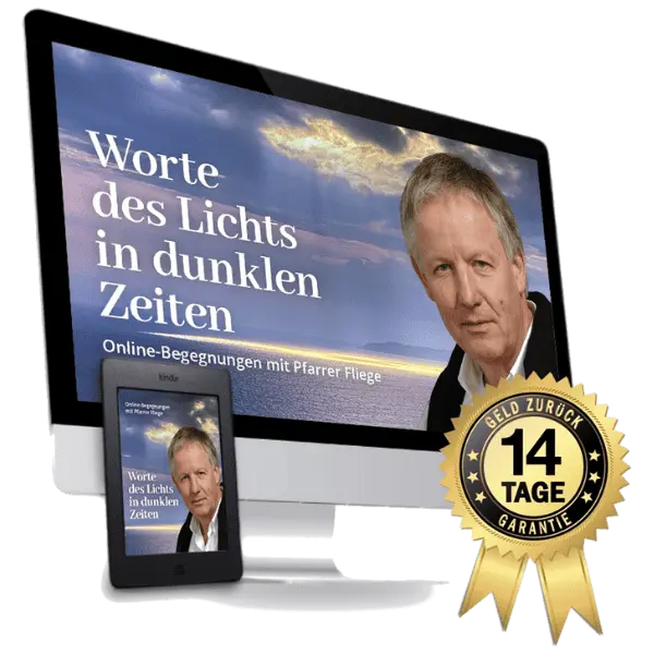 Meer, Wolken mit Lichtstrahl und Pfarrer Fliege plus Text