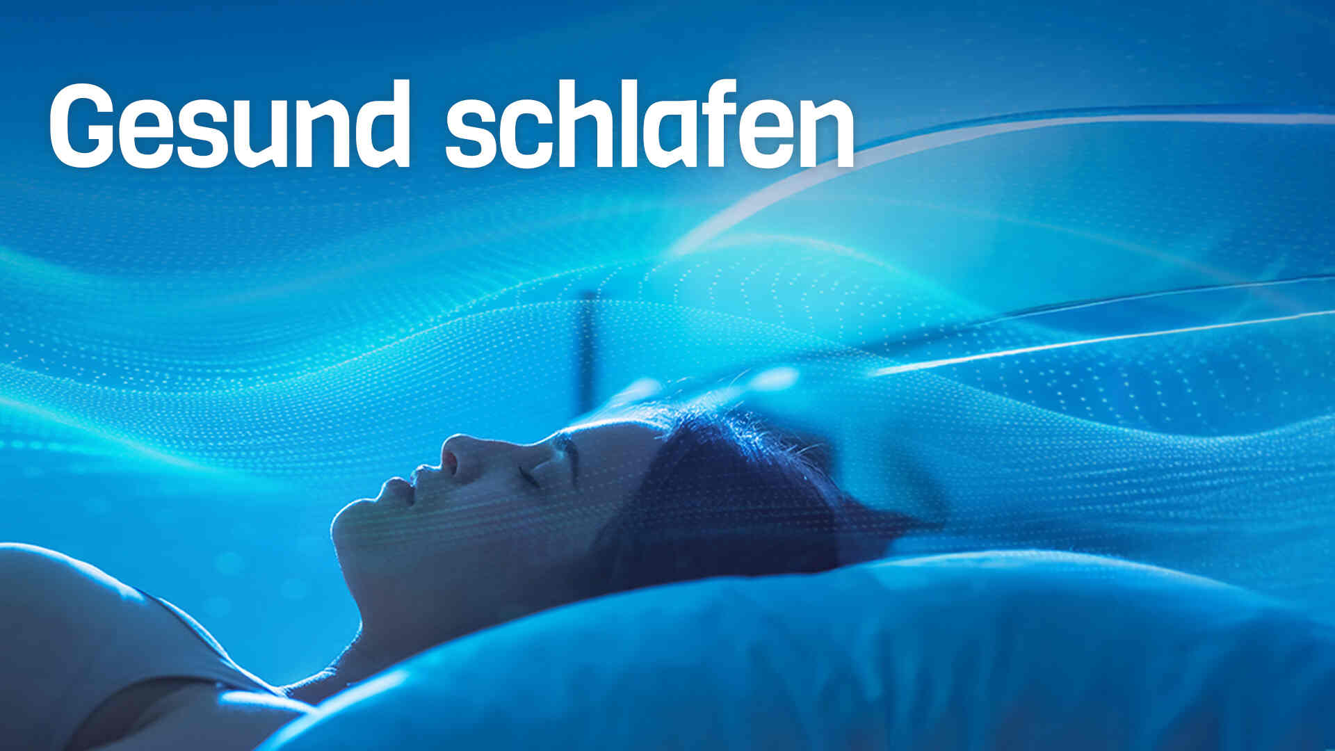 schlafende Frau vor blauem Hintergrund mit Titel