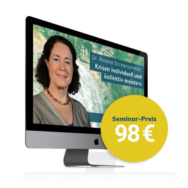 Rosina Portrait hinter einem Wasserfallbild mit Text