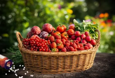 rote Früchte und Gemüse in einem Korb