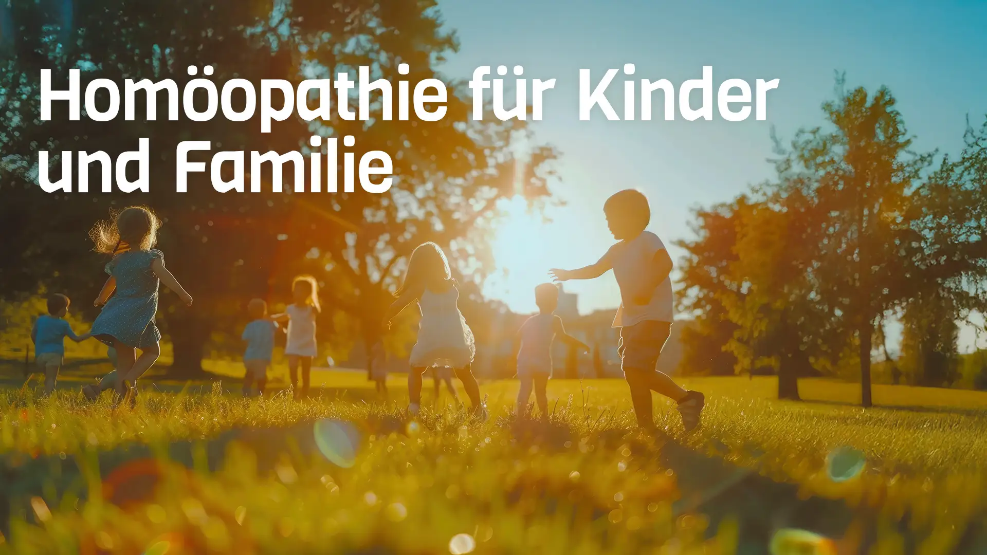 Kinder die auf einer Wiese spielen mit Text