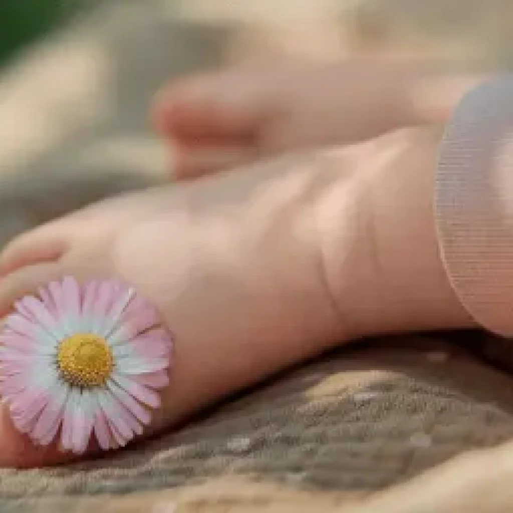 Alize Timmermann_Lac Humanum – Babyfuß mit Blume Babyfuß mit Blume zwischen Zehen