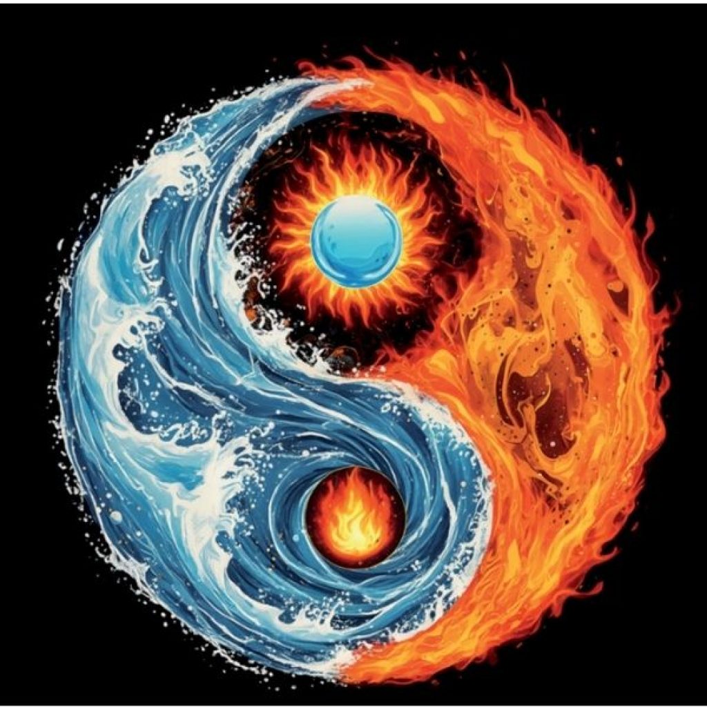 Yinyang-Zeichen aus Feuer und Wasser