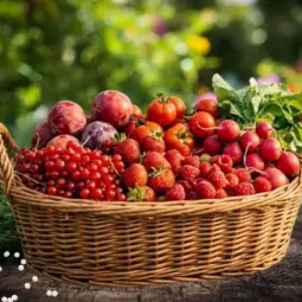 rote Früchte und Gemüse in einem Korb