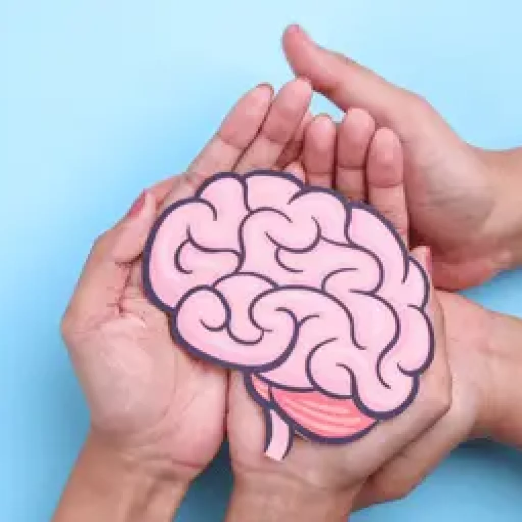 Chauhan_Right Brain Methode – Brain in hands Hände die ein gemaltes Gehirn halten