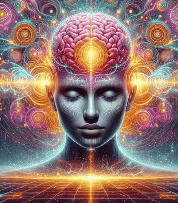 Kopf mit buntem Gehirn