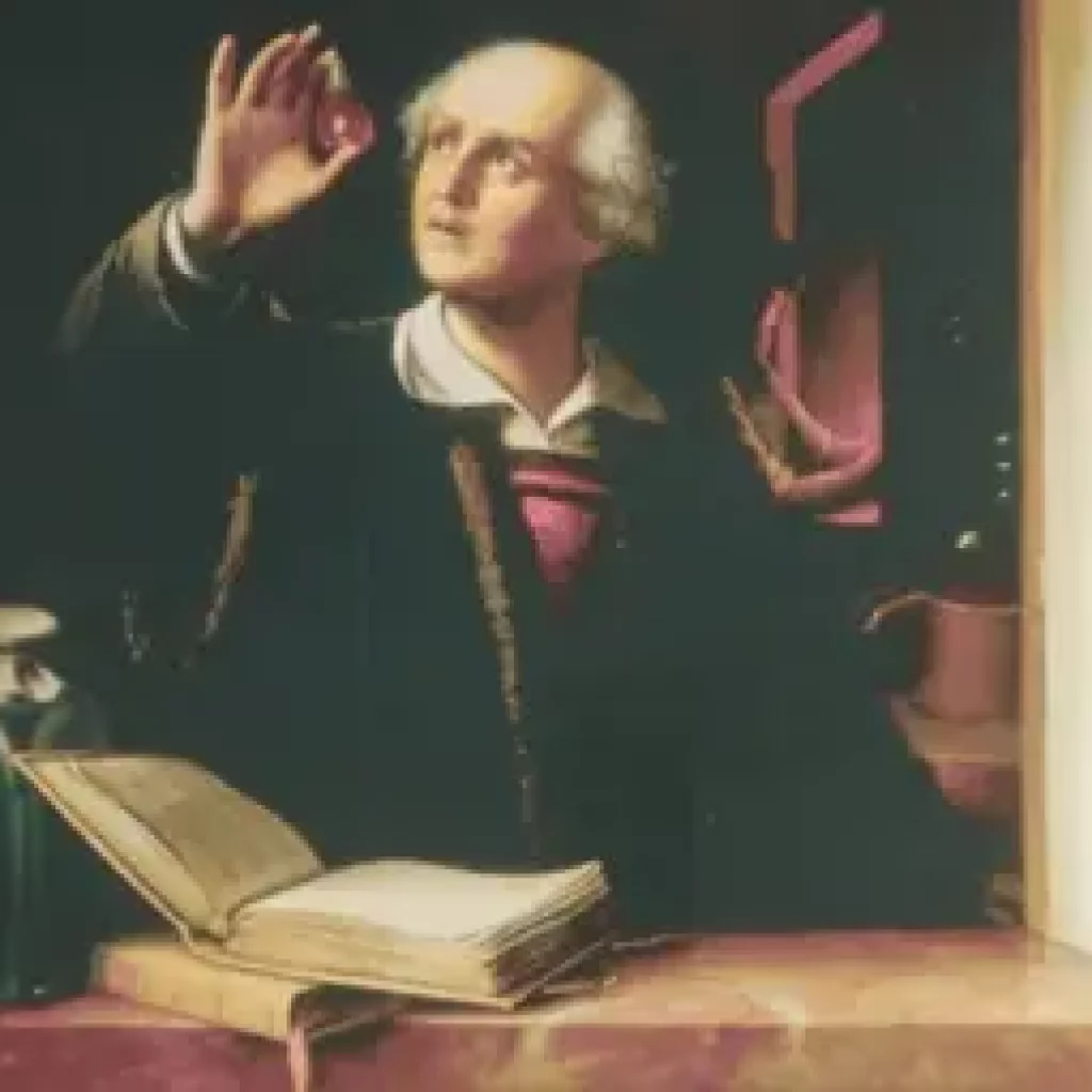 Michaela Dane_Signaturenlehre – Paracelsus Zeichnung von Paracelsus mit Buch