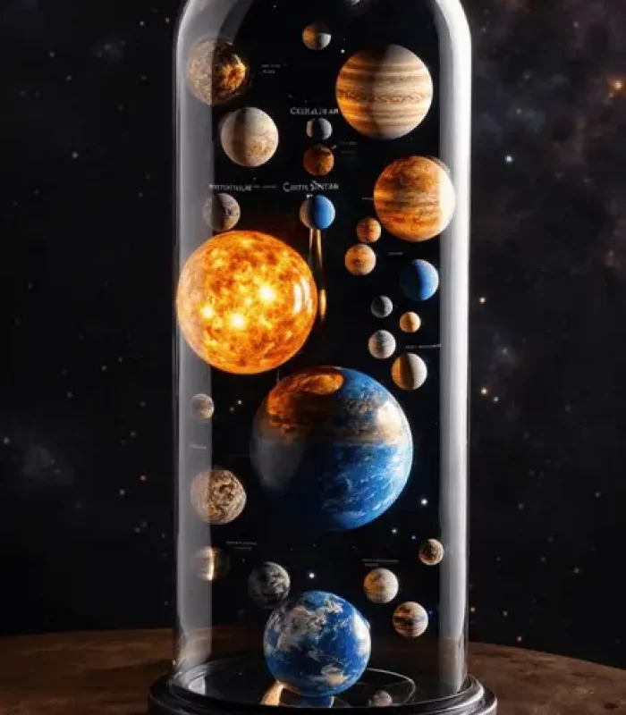 Michaela Dane_Signaturenlehre – Planetenlampe Viele Planeten unter einer Glaskuppel als Lampe