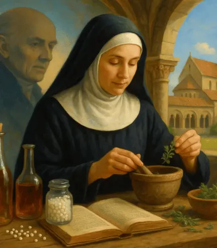 Nonne und im Hintergrund Hahnemann