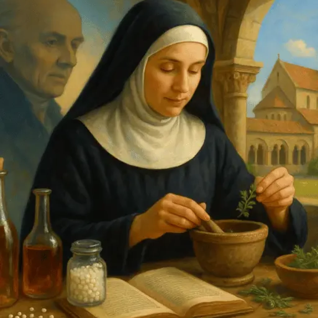 Nonne und im Hintergrund Hahnemann