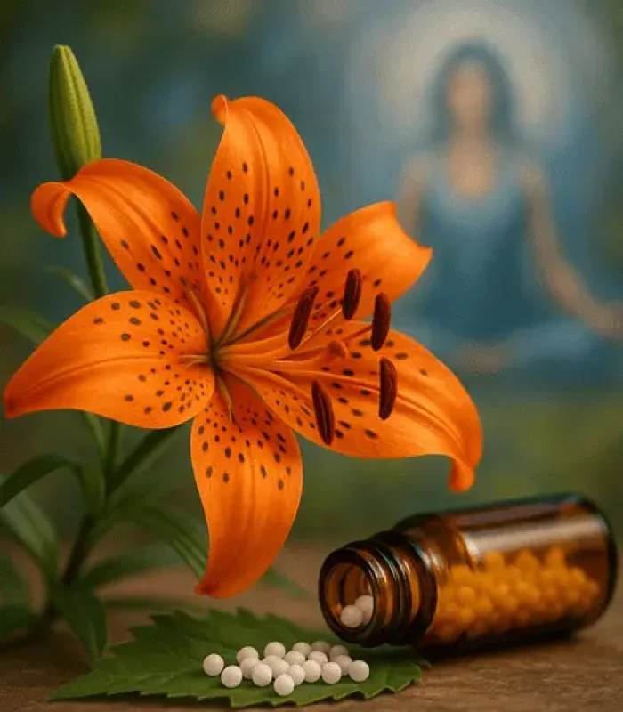 Rajan Sankaran_Remedien 2 – Blume Lilie in Orange und Globuli