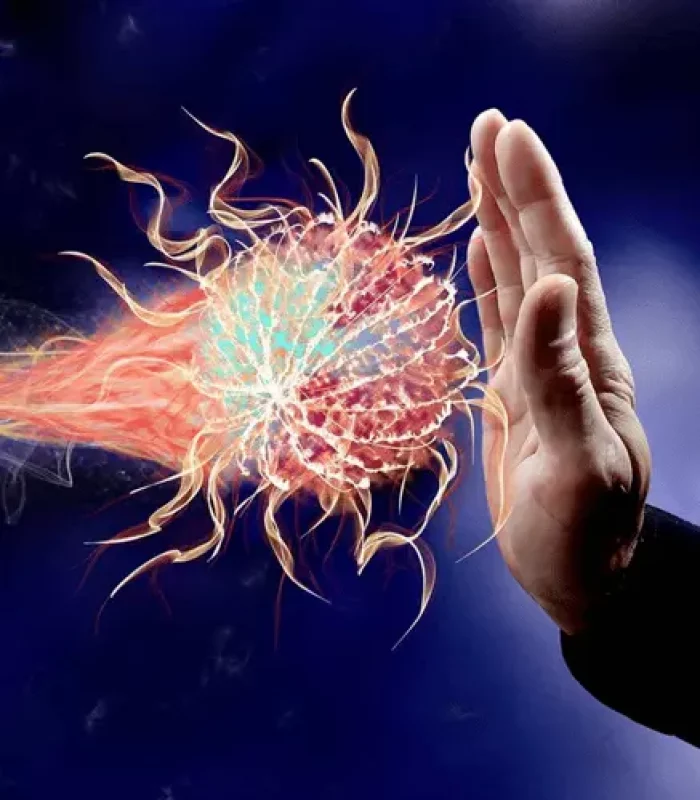 Handbewegung "Stopp" gegen Virus