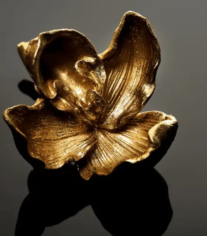 Tepperwein_Gelebte Liebe – Orchidee goldene Blume auf grauen Hintergrund