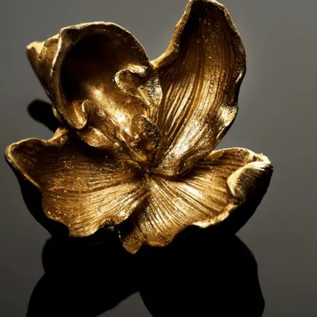 Tepperwein_Gelebte Liebe – Orchidee goldene Blume auf grauen Hintergrund