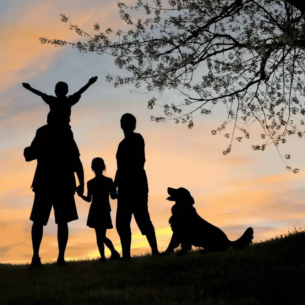 Konturenmännchen von Familie und Hund